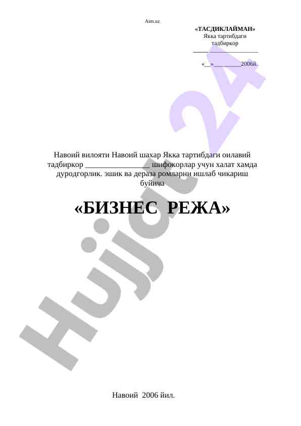 Business plan for tailored healthcare services 2006