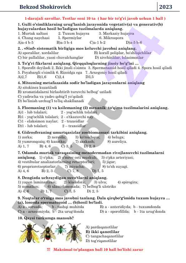 Biologiya o‘qitish jarayonida savollar taqdimoti