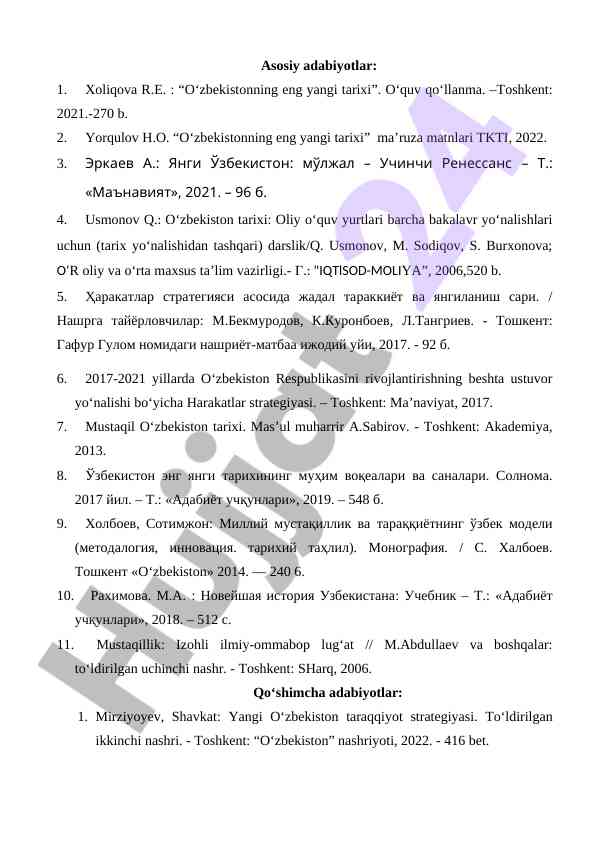 O‘zbekistonning eng yangi tarixi o‘quv qo‘llanma