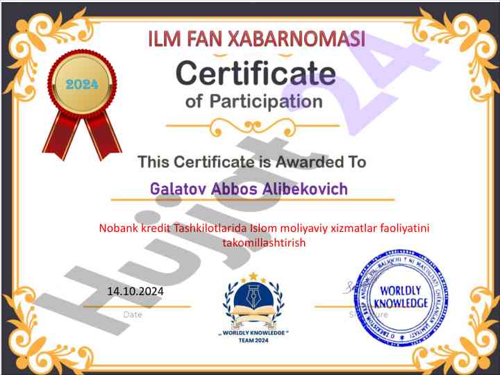 Islom moliyaviy xizmatlar faoliyatini takomillashtirish