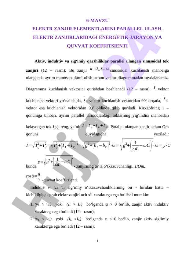 Elektr zanjir elementlarini parallel ulash