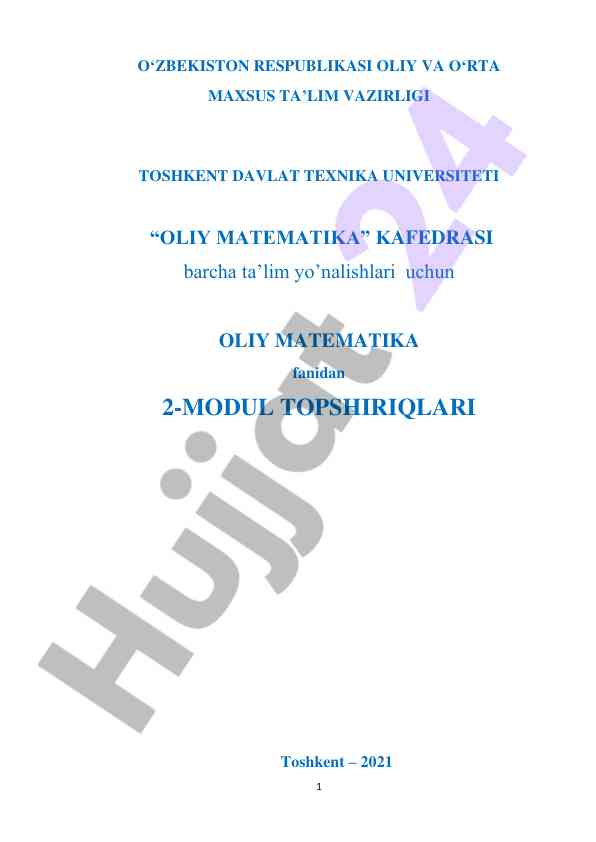 Oliy matematika fanidan modul topshiriqlari