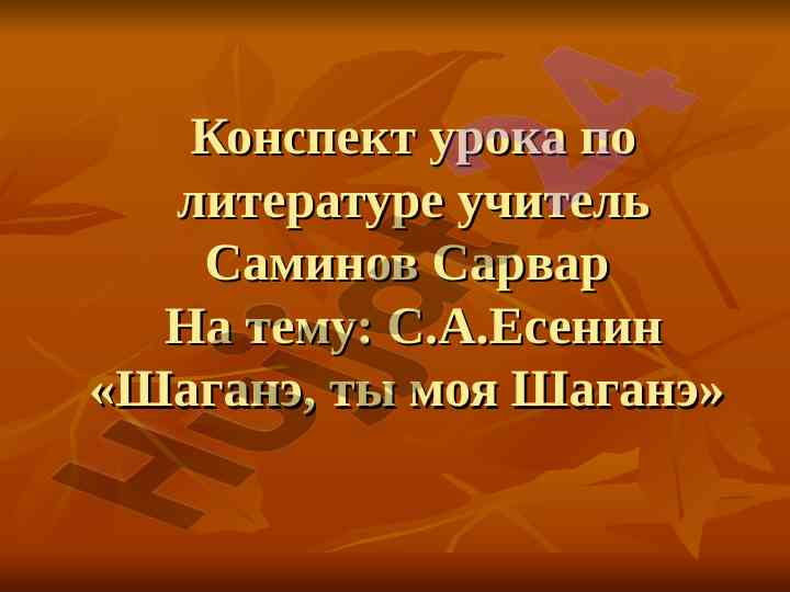 Урок литературы по с.а.есенину на тему шаганэ