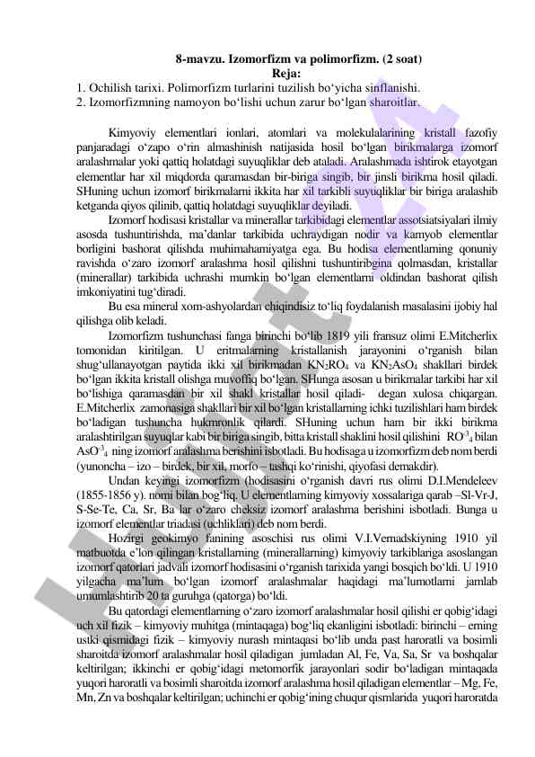 Izomorfizm va polimorfizm haqida ma'lumotlar