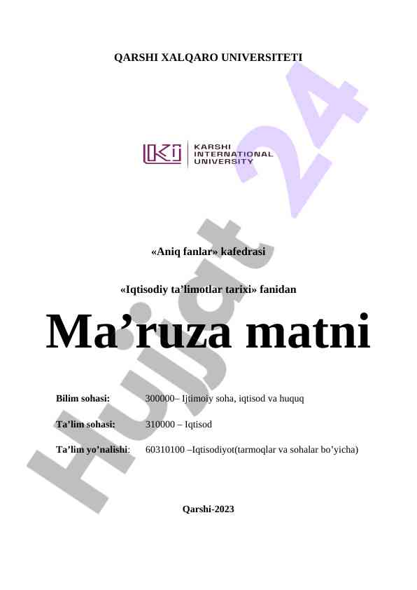 Iqtisodiy ta’limotlar tarixi ma’ruza matni