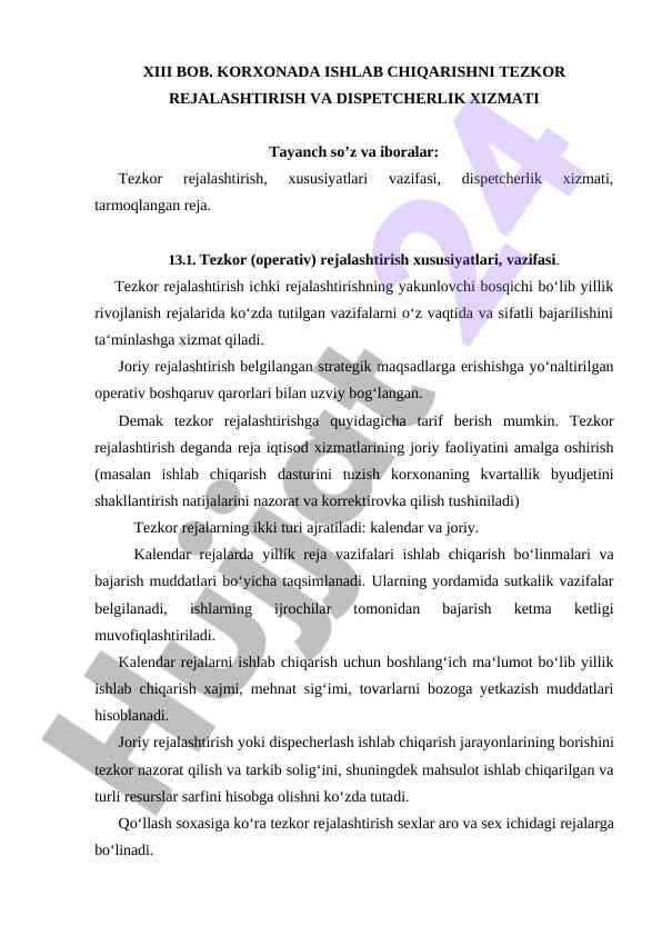 Tezkor rejalashtirish va dispetcherlik xizmati