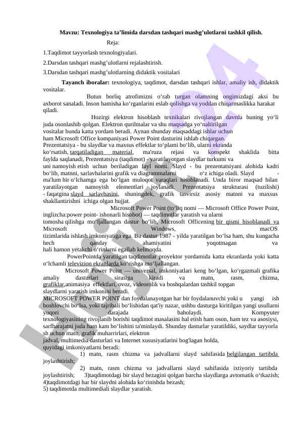 Texnologiya ta’limida darsdan tashqari mashg’ulotlar