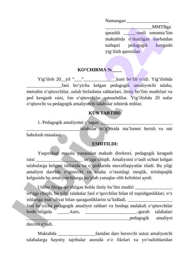 Pedagogik kengash yig‘ilishi qarorlari haqida ma’lumot