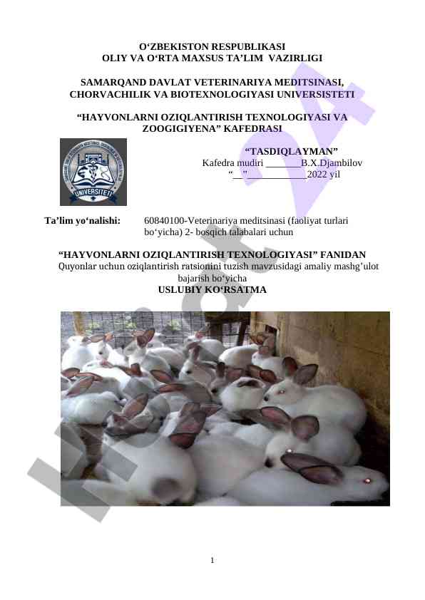 Quyonlar uchun oziqlantirish ratsionini tuzish