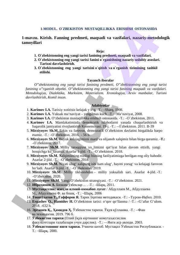O‘zbekistan mustaqillikka erishish ostonasida
