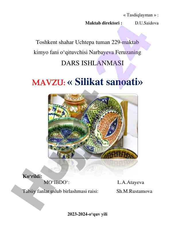 Silicat sanoati dars ishlanmasi