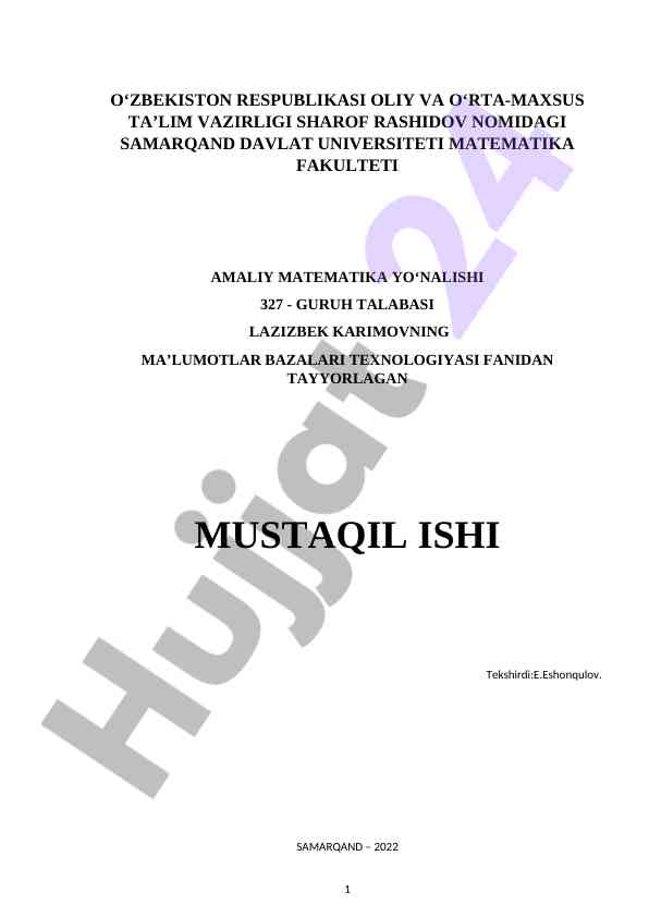 Ma'lumotlar bazalari texnologiyasi mustaqil ish