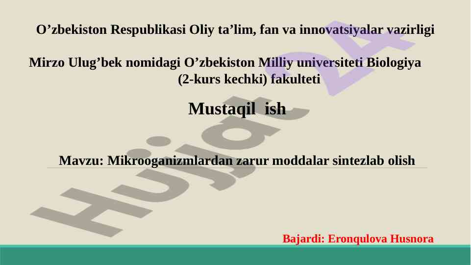 Mikroorganizmlardan zarur moddalar sintezlab olish