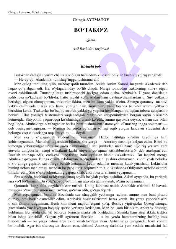 Bo‘tako‘z qissa, chingiz aytmatovning asari