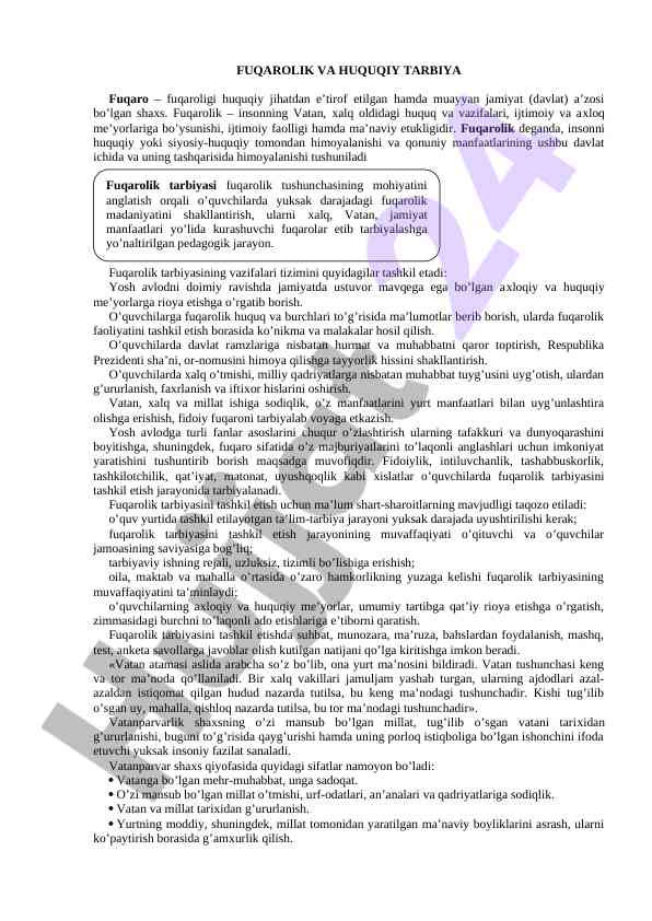 Fuqarolik va huquqiy tarbiya o‘quv qo‘llanmasi