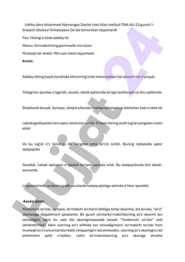 Ko'makchining grammatik ma'nolari tahlili