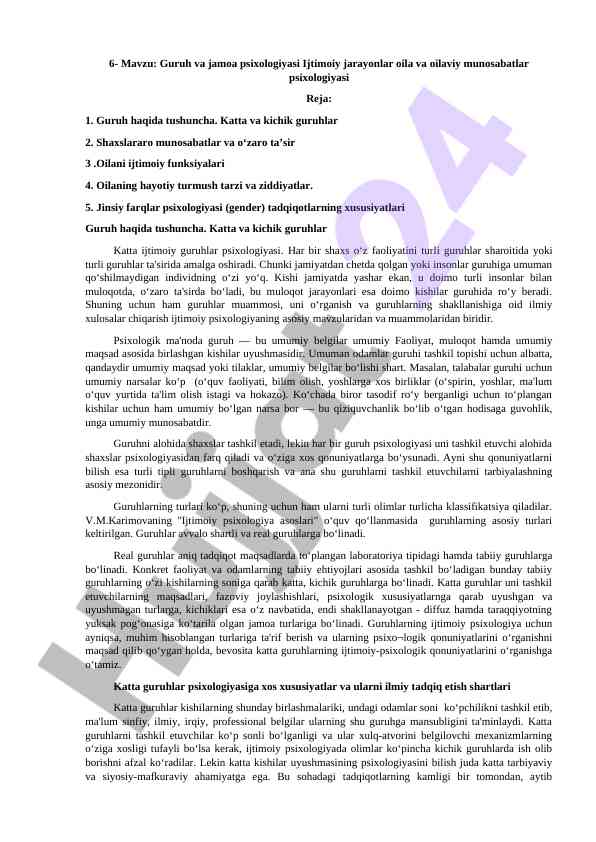 Guruh va jamoa psixologiyasi haqida tushuncha