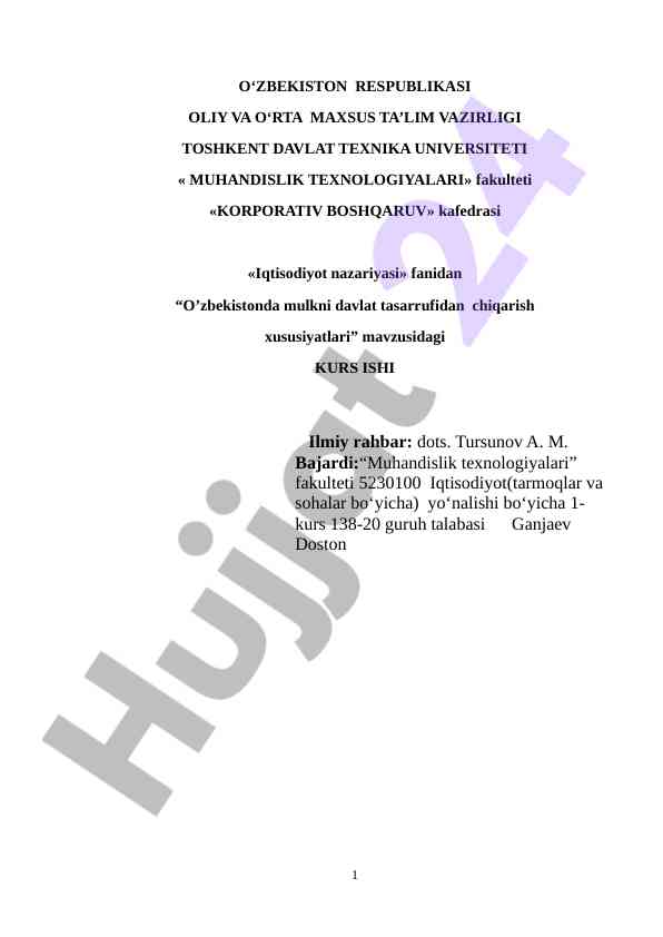 O’zbekistonda mulkni davlat tasarrufidan chiqarish