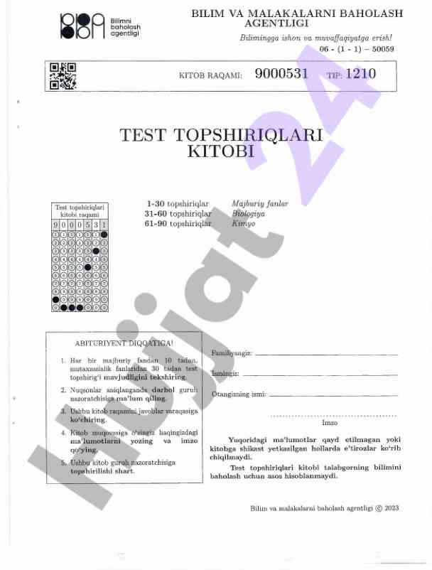Test topshiriqlari kitobi biologiya va kimyo