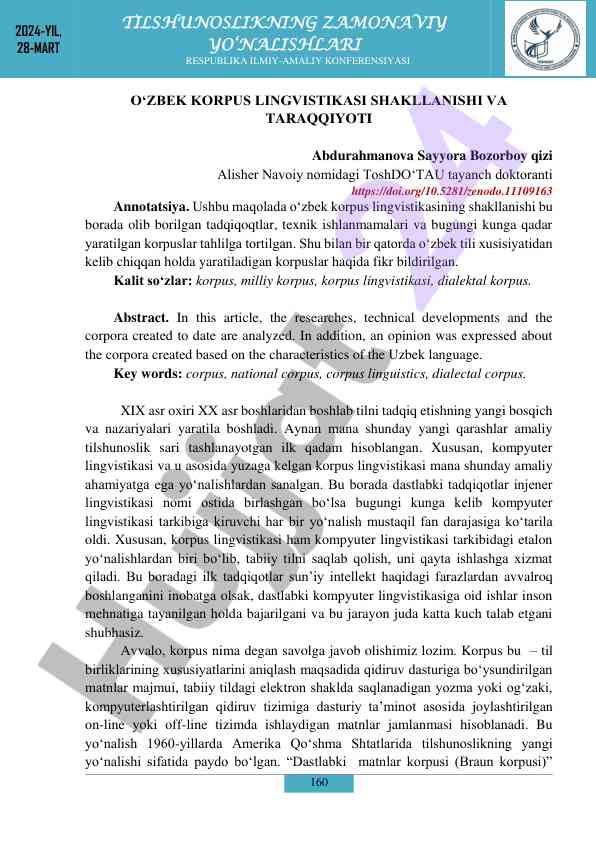 O‘zbek korpus lingvistikasi va tafakkur tahlili