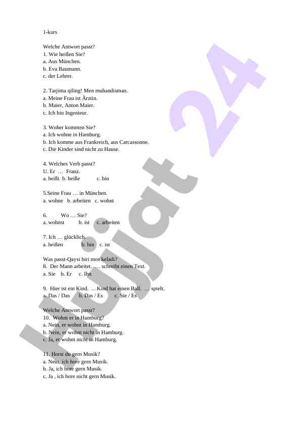 German language test and translation exercises