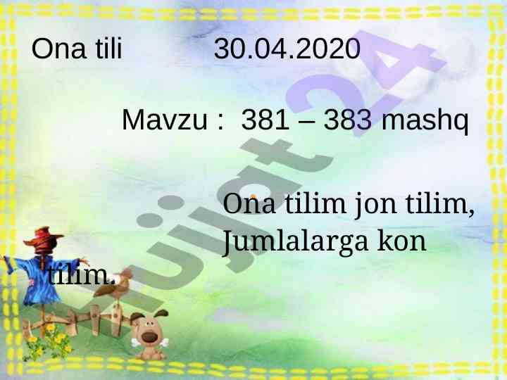 Ona tili mavzusi: 381 - 383 mashq bajarish