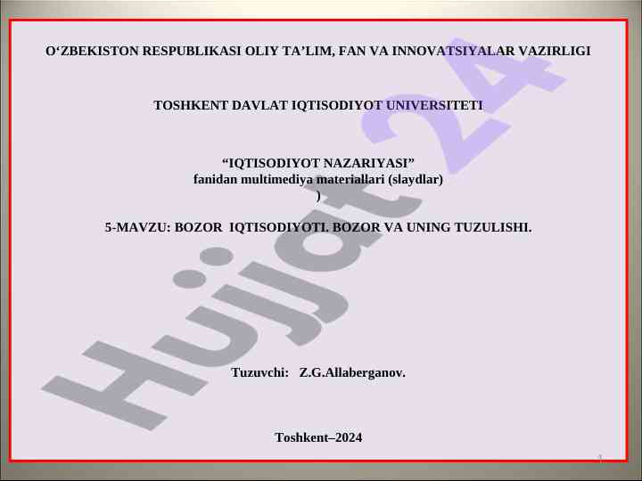 Bozor iqtisodiyoti va uning tuzilishi
