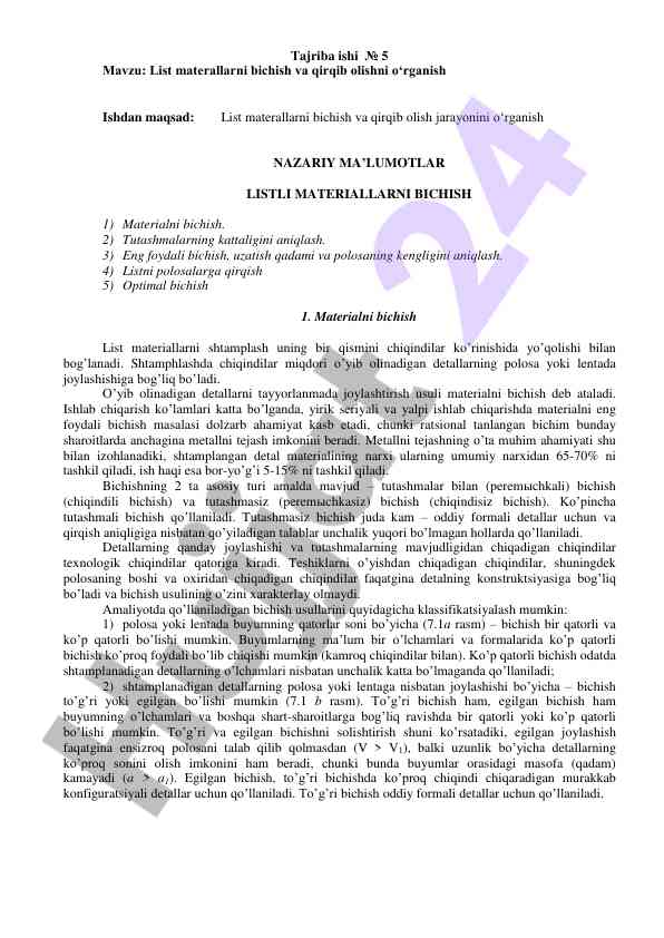 List materialarni bichish va qirqib olishni o‘rganish