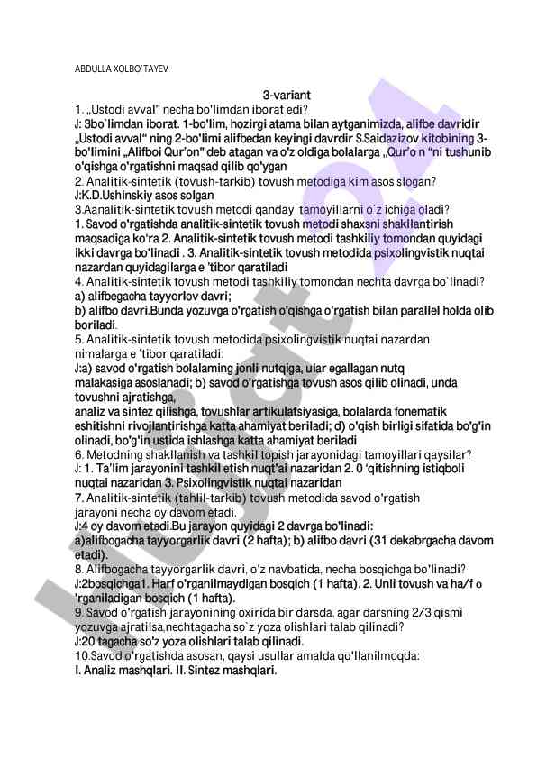 Analitik-sintetik tovush metodi asoslari