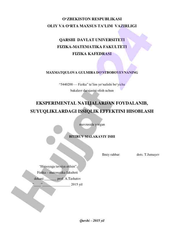 Suyuqdagi issiqlik effektini hisoblash tahlili