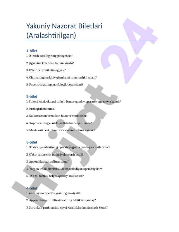 Yakuniy nazorat biletlari bo‘yicha savollar