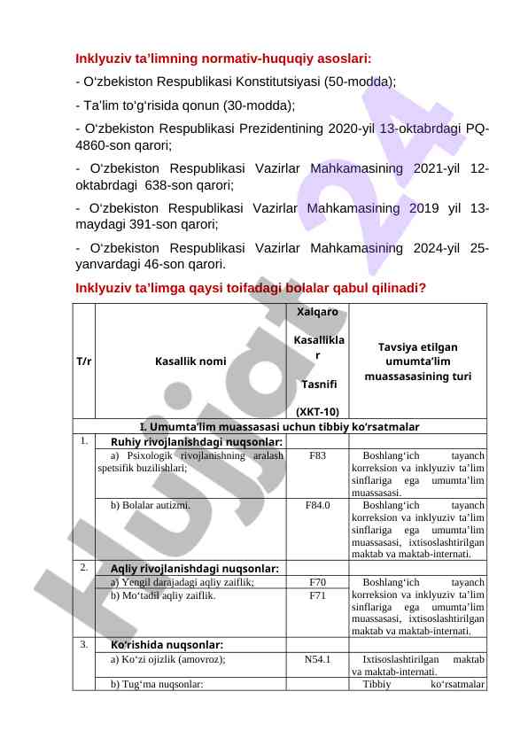Inklyuziv ta’limning normativ-huquqiy asoslari