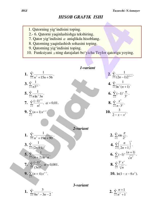 Hisob grafik ishlari variants
