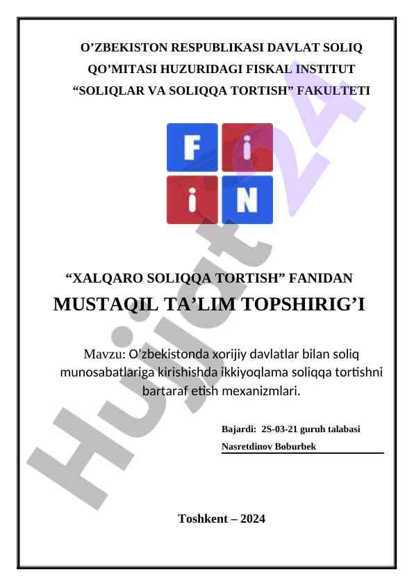 O’zbekistonda xorijiy davlatlar bilan soliq munosabatlari