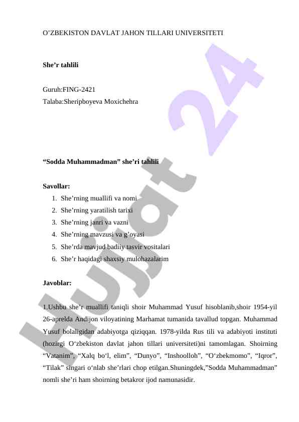 Sodda muhammadman she’ri tahlili