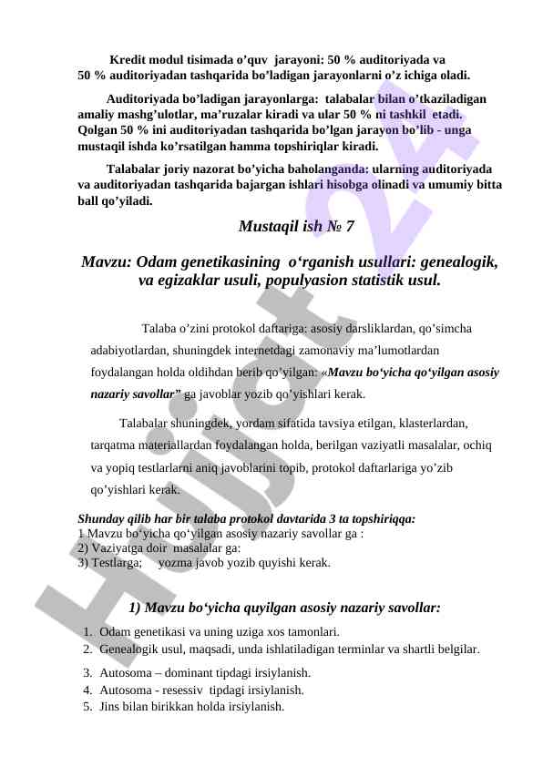 Odam genetikasining o'rganish usullari tahlili