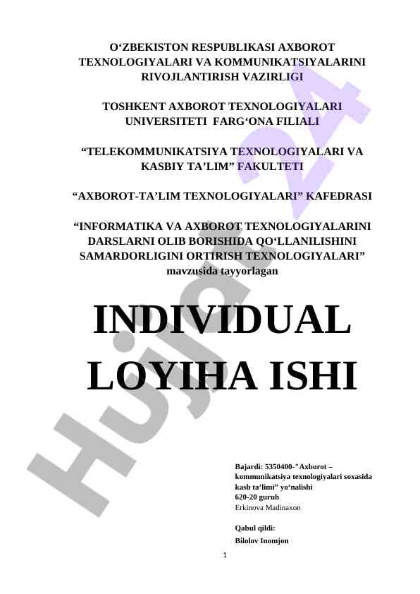 Informatsiya va axborot texnologiyalarining o‘qitilishi