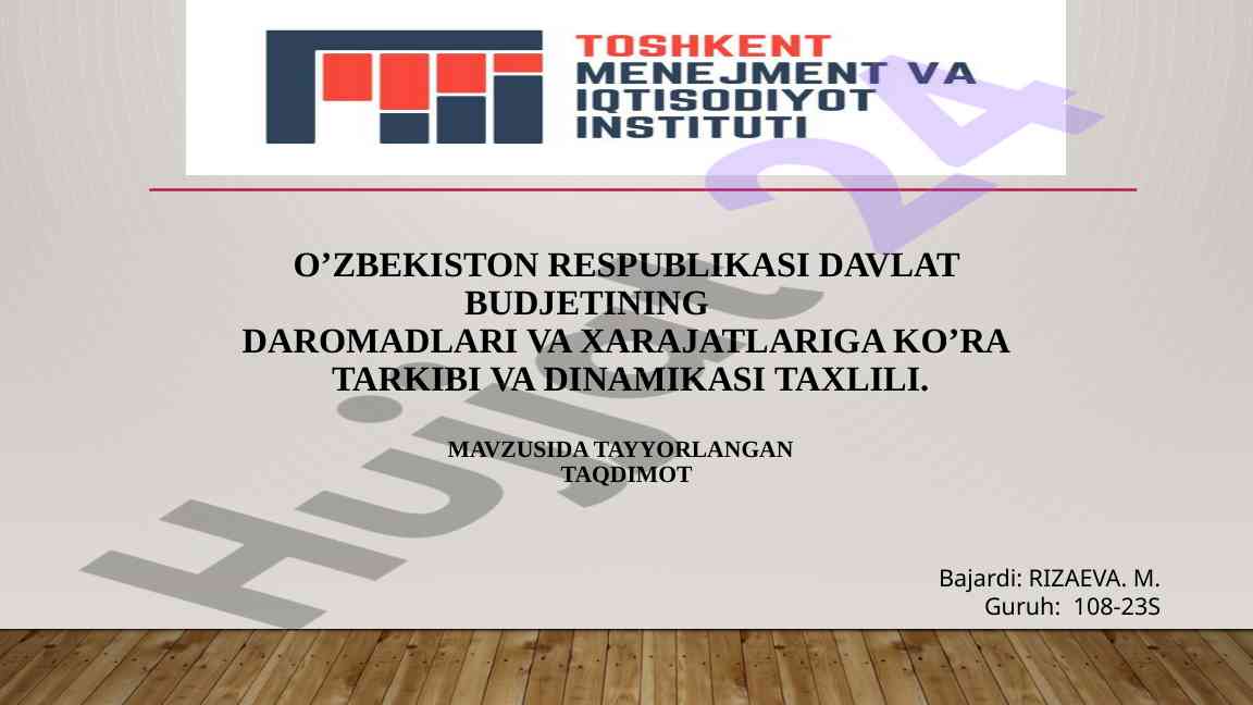 O’zbekiston respublikasi davlat budjetining tahlili