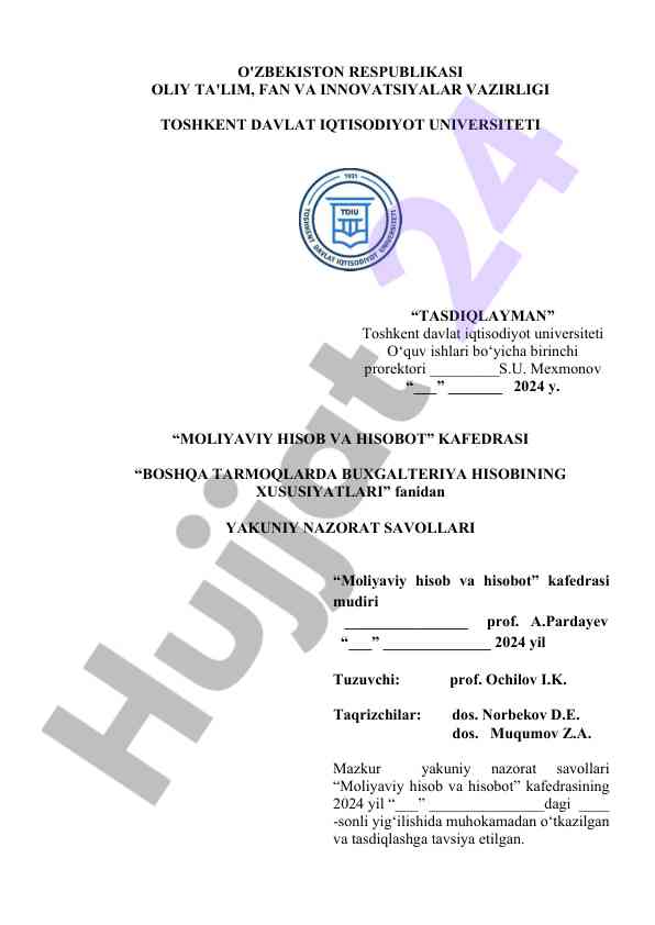 Boshqa tarmoqlarda buxgalteriya hisobining xususiyatlari