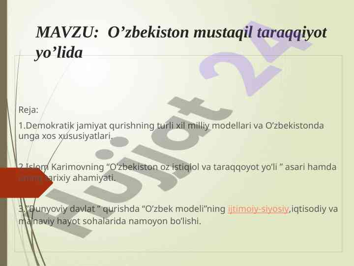O’zbekiston mustaqil taraqqiyot yo’lida islom karimov asarlari