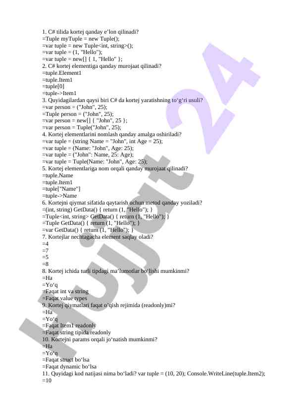 C# tilida kortejlar bilan ishlash qo'llanmasi