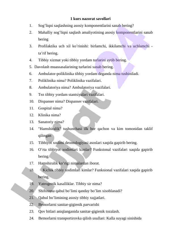 Sog'liqni saqlash nazorat savollari