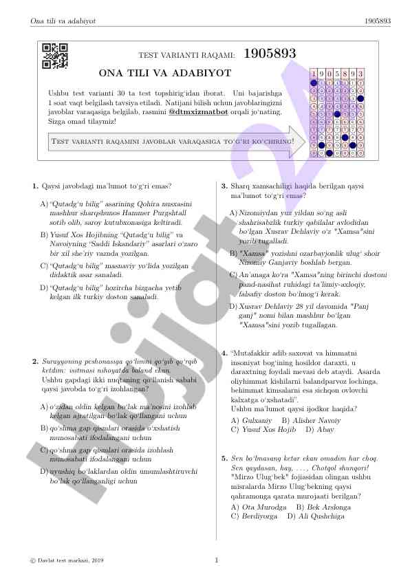 Ona tili va adabiyot test varianti 1905893