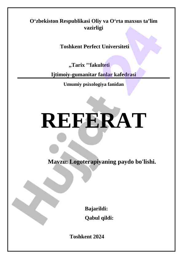 Logoterapiyaning paydo bo'lishi to'g'risida referat