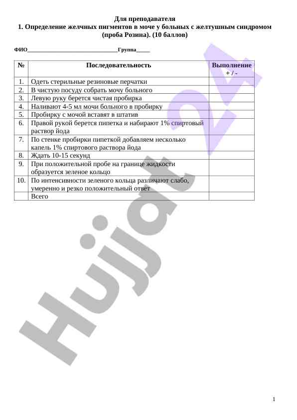 Определение желчных пигментов в моче у больных