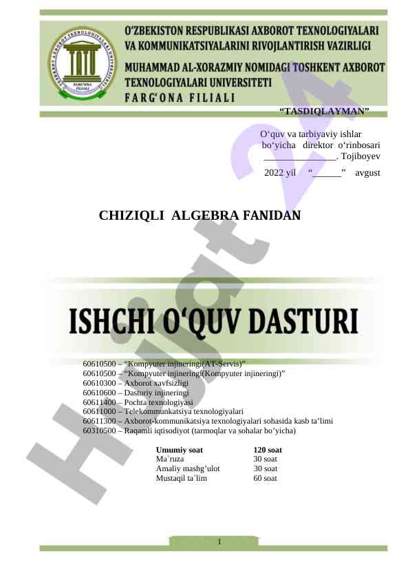 Chiziqli algebra fani o‘quv dasturi 2022