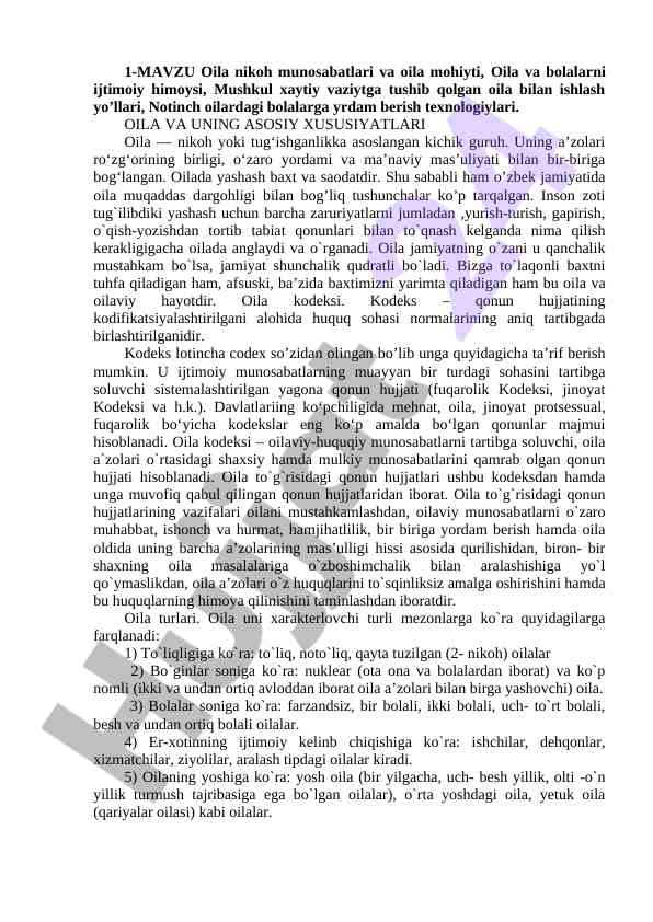 Oila nikoh munosabatlari va oila mohiyti