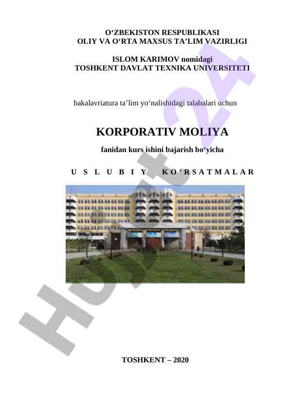 Korporativ moliyadan kurs ishini bajaryash uslubiy ko‘rsatmalar