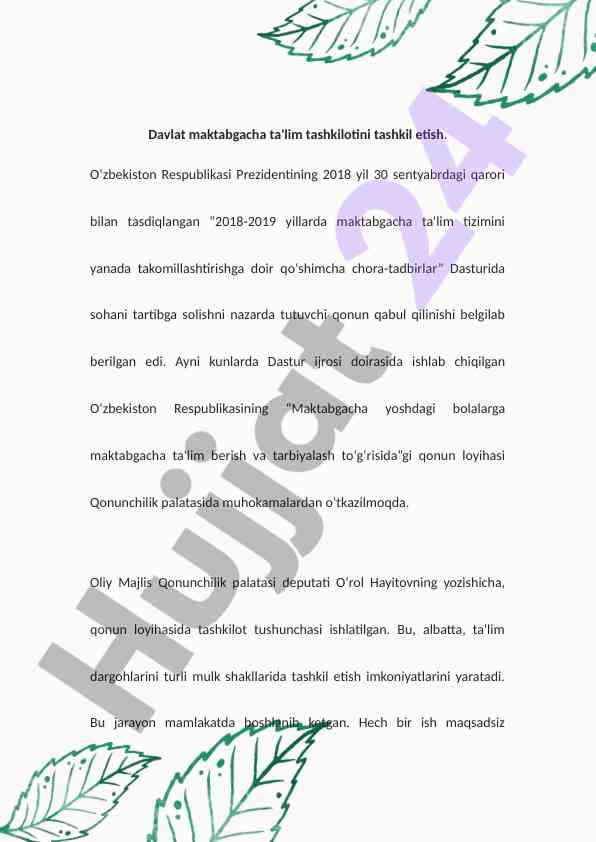 Maktabgacha ta'lim tizimini takomillashtirish dasturi