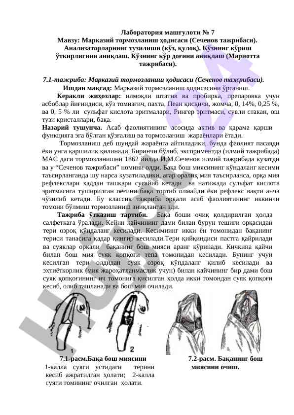 Markaziy tormozlanish hodisasi bo'yicha laboratoriya ishlari